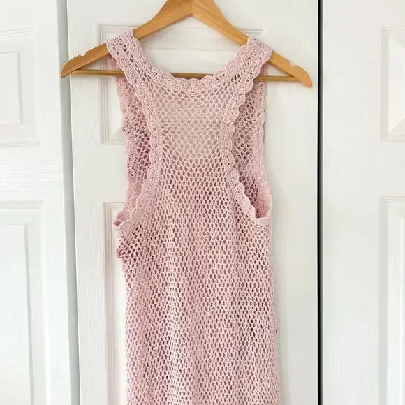 LoveShackFancy Shelburne Crochet Cotton Midi Dress Pink Floral EUC Medium